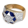 14K Yellow & White Gold Star of David Diamond Ring with Blue Enamel  - 4