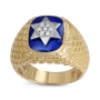 Anbinder Jewelry 14K Yellow & White Gold Star of David & Western Wall Diamond Ring with Blue Enamel   - 2
