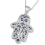 Anbinder Jewelry Extra Large 14K White Gold Intricate Diamond Hamsa Pendant with Sapphire Stones - 1