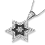 Anbinder Jewelry Luxurious 14K White Gold Star of David Pendant With White and Black Diamonds - 1