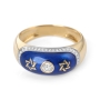 14K Yellow Gold and Blue Enamel Star of David Ring With Diamond Accent By Anbinder Jewelry - 1