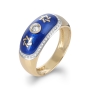 14K Yellow Gold and Blue Enamel Star of David Ring With Diamond Accent By Anbinder Jewelry - 2