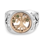 Sterling Silver and 9K Gold Tree of Life "Hillel Ring" with Emerald Stones and Eshet Chayil (Woman of Valor) Engraving - 3