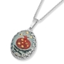 Art in Clay Pomegranate on Blue Background Silver & Ceramic Necklace - 1