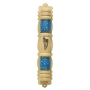 Light Blue and Brown Mezuzah Case with Shin - 1