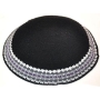 Knitted Black Kippah with Multicolored Border - 1
