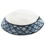 Knitted White and Blue Kippah - 1