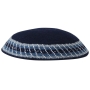 Knitted Navy Blue Kippah with Blue and White Border - 1