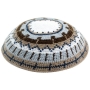 Knitted White Kippah with Shades of Brown - 1