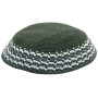 Knitted Olive Green Kippah with Gray and White Border - 1