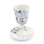 Ceramic Birds and Pomegranates Kiddush Cup and Saucer -  with Stem - 3