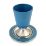 Aluminum Kiddush Cup and Saucer in Electric Blue  - 2