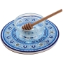 Ceramic Rosh Hashanah Plate with Honey Dish – Blue - 1