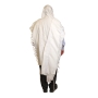 White Acrylic Tallit (Prayer Shawl) with Silver Stripes and Baroque-Pattern Collar - 3