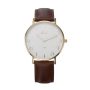 Adi Brown Leather Aleph-Bet Watch - White and Gold Face - 1