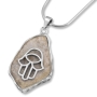 Jerusalem Stone Necklace with Silver Hamsa and Evil Eye - 1