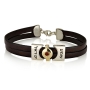 Leather, Silver and Gold Shema Yisrael Bracelet with Garnet Stone - 1
