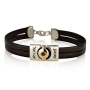 Leather, Silver and Gold Shema Yisrael Bracelet with Garnet Stone - 3