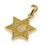 14K Gold Star of David Pendant with Maze Design & Etched Finish - 1