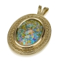14K Gold and Roman Glass Oval Pendant  - 1