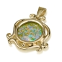 14K Gold and Roman Glass Swirling Pendant - 1