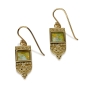 14K Gold and Roman Glass Semi-Circle Square Earrings - 1