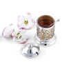 Bier Judaica 925 Sterling Silver Floral Honey Dish with Golden Background - 2