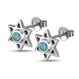 Sterling Silver Star of David Earrings With Opal Center  - 1