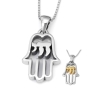 Sterling Silver Hamsa Pendant Necklace with Chai - 1