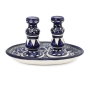 Armenian Ceramics Shabbat Candlesticks Set With Floral Design - Blue - 2