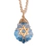 Blue Crystal Star of David Necklace with Gold Filled Wire Wrapping - 1