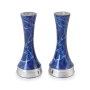 Tapered Shabbat Candlesticks With Blue Marble Design - 1