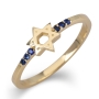 Star of David 14K Yellow Gold Ring With Blue Sapphire Stones - 2