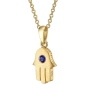 18K Gold Hamsa Pendant With Blue Sapphire Stone (Choice of Color) - 1