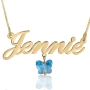 Gold Plated Name Necklace with Swarovski Crystal Butterfly - 1