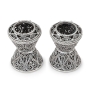 Traditional Yemenite Art Chic Handcrafted Sterling Silver Candlesticks With Filigree Design - 4