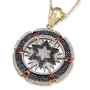14K Gold Round Star of David Pendant With 445 Black & White Diamonds and 6 Ruby Stones - 1