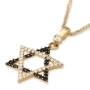 14K Yellow Gold Star of David Pendant Necklace With Black & White Cubic Zirconia Stones - 3