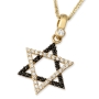 14K Yellow Gold Star of David Pendant Necklace With Black & White Cubic Zirconia Stones - 4