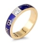 Deluxe Diamond-Accented 14K Yellow Gold and Blue Enamel "This Too Shall Pass" Ring (Hebrew) – For Women and Men - 2
