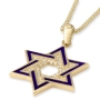Luxurious 14K Yellow Gold and Blue Enamel Interlocking Star of David Pendant Necklace With Cubic Zirconia Stones - 3
