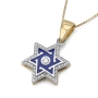 Deluxe Diamond-Accented 14K Gold Star of David Necklace With Blue Enamel - 2