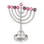 Y. Karshi Designer Anodized Aluminum Hammered Hanukkah Menorah with Red Candleholders - 2