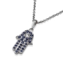 Yaniv Fine Jewelry Unisex 18K Gold Hamsa Pendant With White Diamond and 25 Blue Sapphire Stones - 1