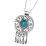 Traditional Yemenite Art Handcrafted Sterling Silver and Eilat Stone Dreamcatcher Necklace - 1