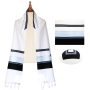 Eretz Judaica Wool "Ashdod" Tallit and Prayer Shawl Set - Blue and Black Stripes - 1