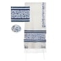 Yair Emanuel Birds and Flowers Full Embroidered Raw Silk Women's Tallit  (Blue/White) - 3