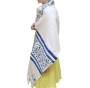 Yair Emanuel Birds and Flowers Full Embroidered Raw Silk Women's Tallit  (Blue/White) - 1