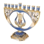 Gold-Plated Evil Eye Hanukkah Menorah With David's Harp and Choshen Motifs - 2