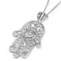 14K Gold Filigree Hamsa Pendant Necklace with Diamonds - 2